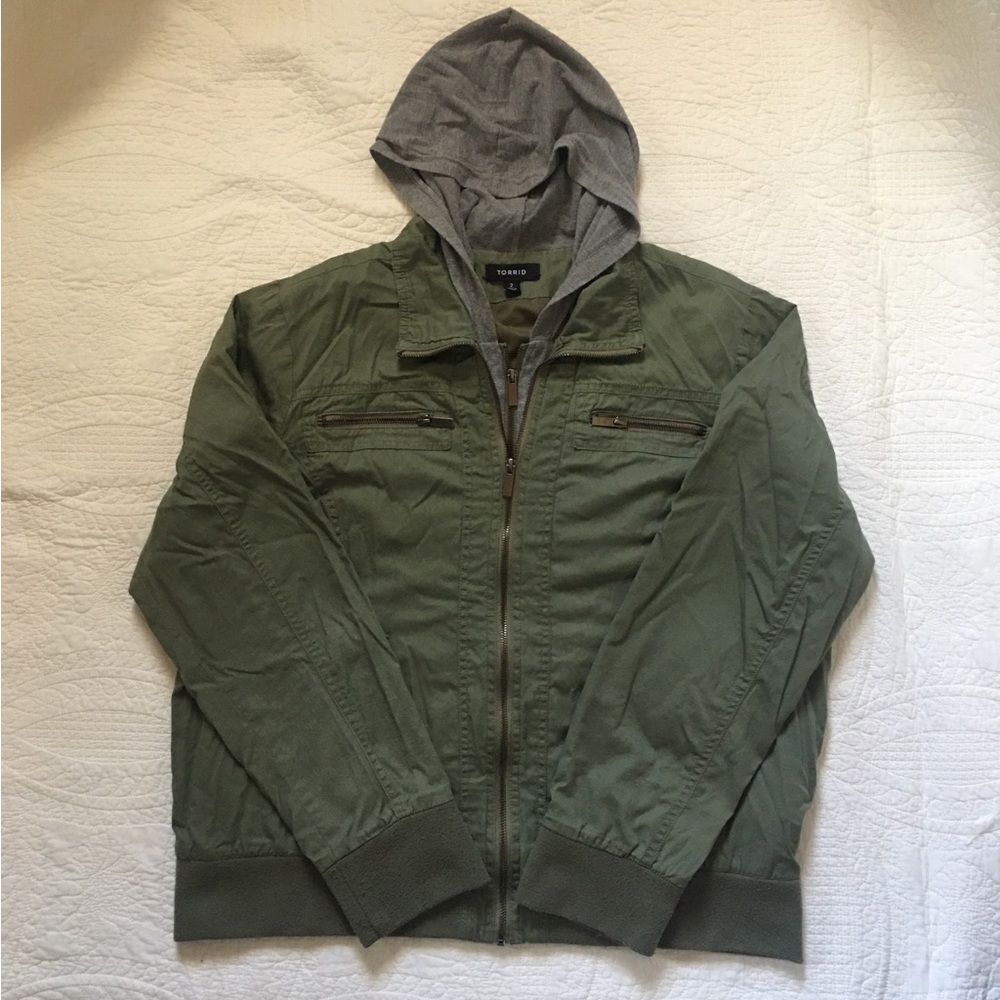 Torrid Women’s Military Field Jacket Hoodie Army Green Grey Size 2x Full Zip